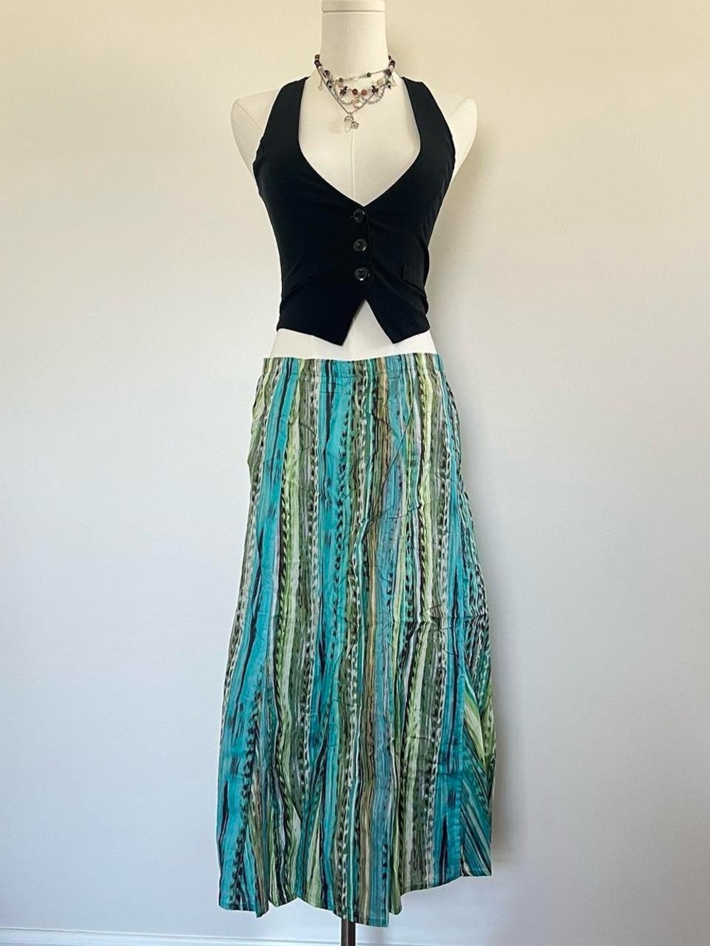 blue and green Striped maxi Skirt